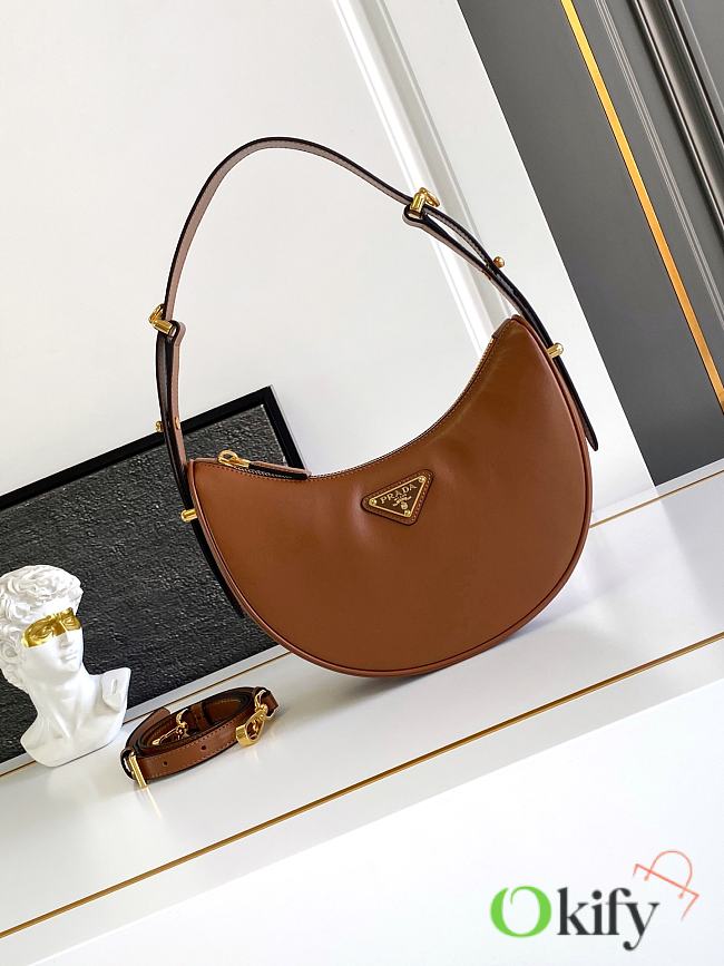 Okify Prada Arque Small Leather Shoulder Bag Brown 1BC194 22.5x18.5x6cm - 1