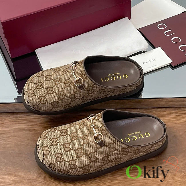Okify Gucci Horsebit Dark Brown Mules (has big size) - 1