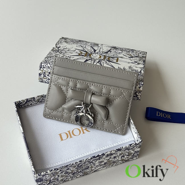 Okify Dior Gray Bow Card Holder 11.5x9x2cm - 1