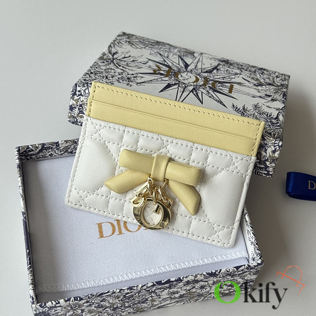 Okify Dior White And Yellow Bow Card Holder 11.5x9x2cm - 1