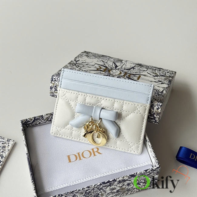 Okify Dior White And Blue Bow Card Holder 11.5x9x2cm - 1