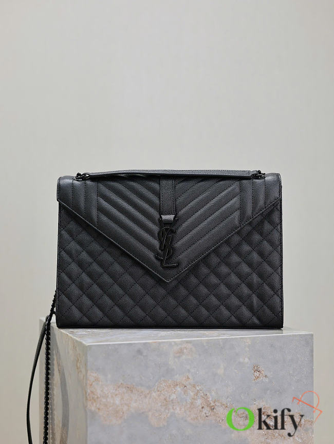 Okify YSL Envelope Large Bag Black Black Hardware 31x22x7.5cm - 1