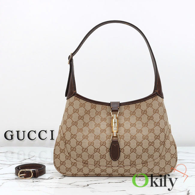 Okify Gucci Jackie 1961 Medium Shoulder Bag Sand And Brown GG Canvas 863136 31.5x21.5cm - 1