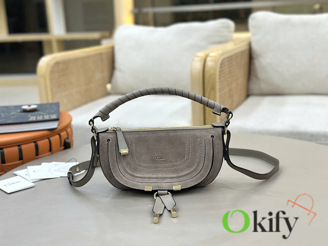 Okify Chloe Mini Marcie Shoulder Bag In Gray Suede 25x15x7cm - 1