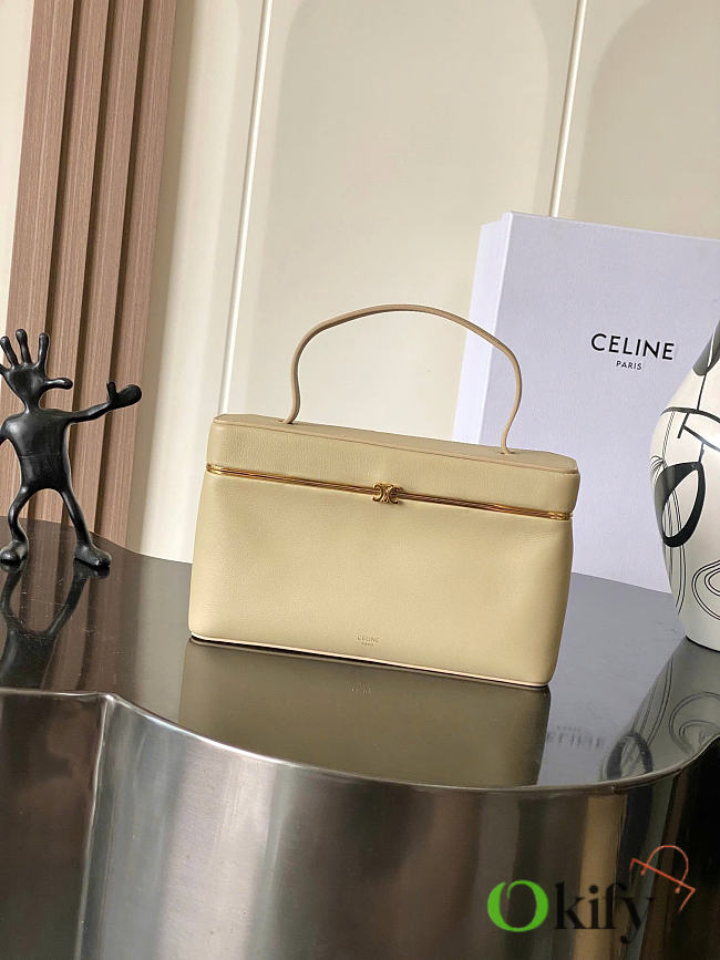 Okify Celine Vanity Frame Bag In Cream White Glossy Lambskin 24x14x6cm - 1