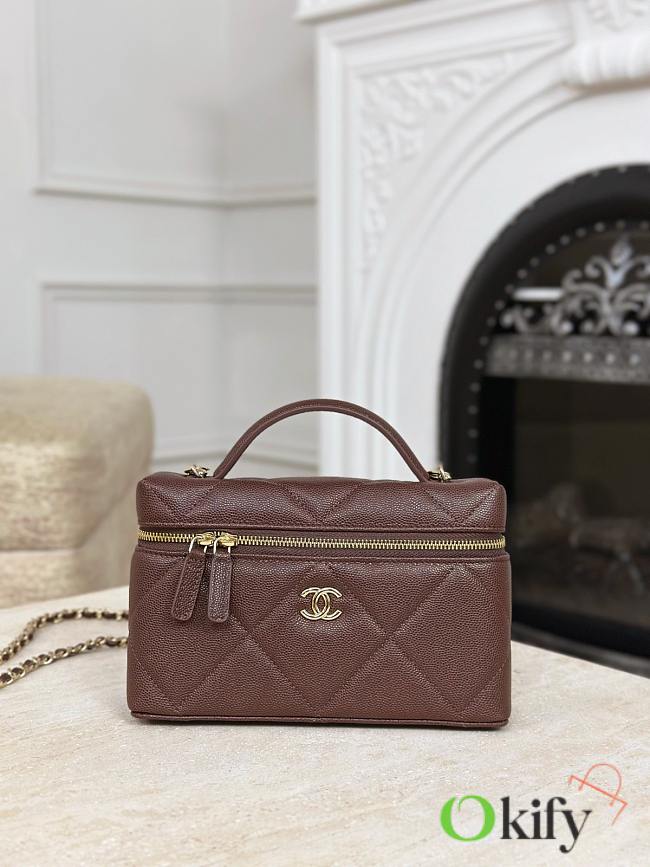 Okify CC Vanity Bag Dark Brown Caviar Light Gold Hardware 19.5x17x5cm  - 1