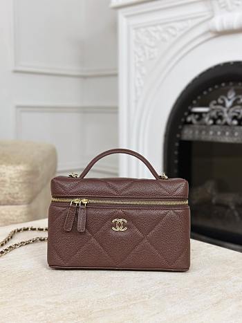 Okify CC Vanity Bag Dark Brown Caviar Light Gold Hardware 19.5x17x5cm 