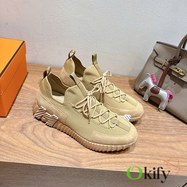 Okify Hermes Bouncing Sneakers Beige Unisex (has big size) - 1