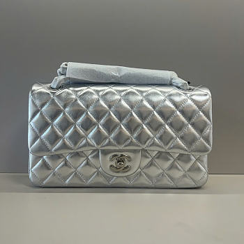 Okify CC Flap Bag Silver Lambskin Silver Hardware 25cm