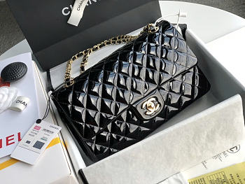 Okify CC Flap Bag Black Patent Gold Hardware 25cm