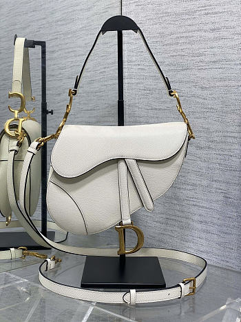 Okify Dior Saddle Bag White Grained Leather 25.5x20x6.5cm