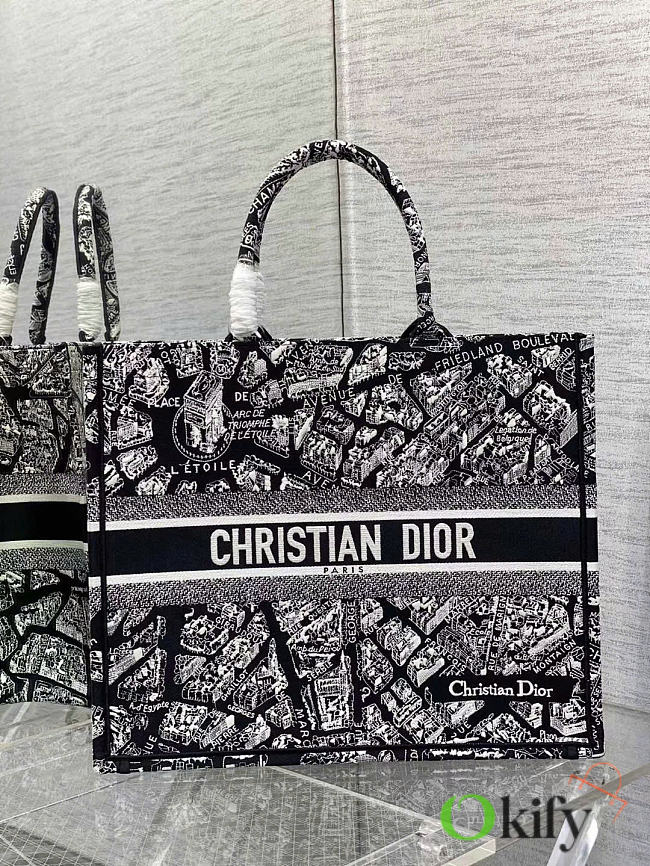 Okify Dior Large Book Tote Black And White 42x35x18cm - 1