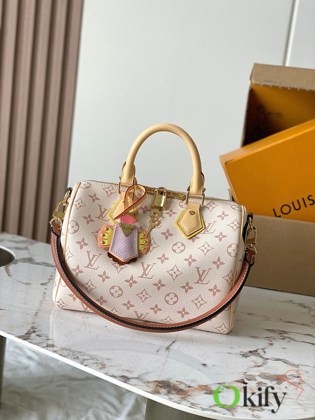 Okify Louis Vuitton Speedy 25 Bag White Monogram Dune M2A038 26x19x15cm - 1